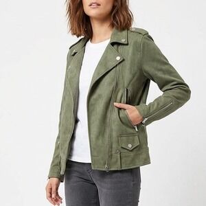 Fate Motorcycle Jacket Mens Small Sage Green Full Zip Long Sleeve Lapel Collar